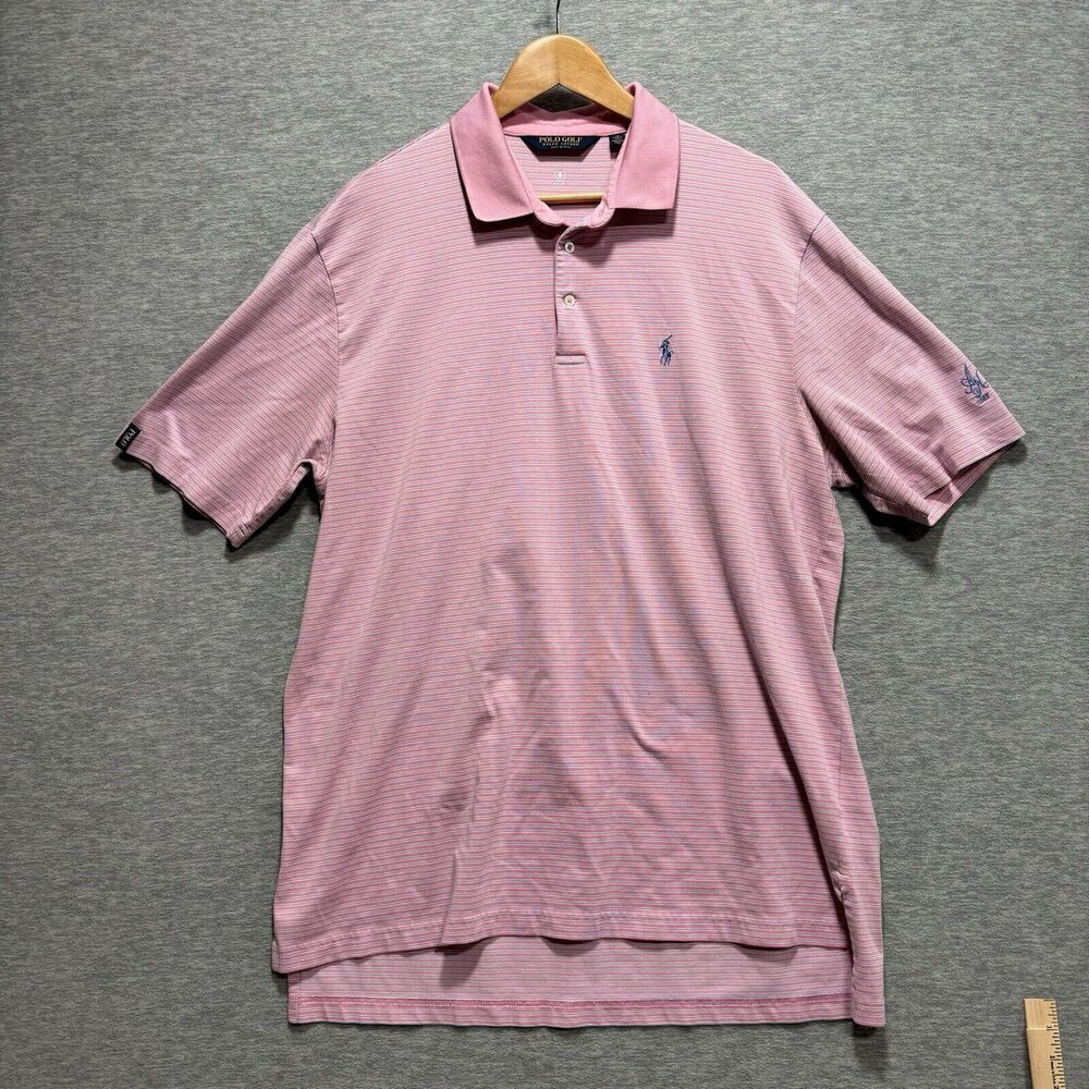 Polo Golf Ralph Lauren Mens XL Polo Shirt Short Sleeve Pink Stripe Pima Cotton